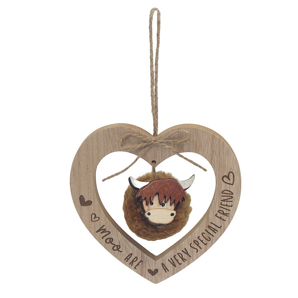 LP76728 - Moo Hanging Highland Cow Wooden Plaque