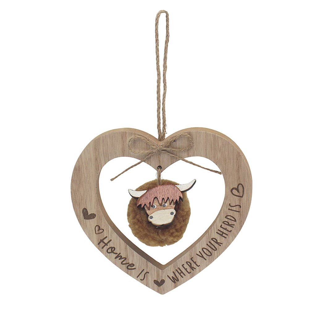LP76729 - Home - Hanging Highland Cow Wooden Plaque