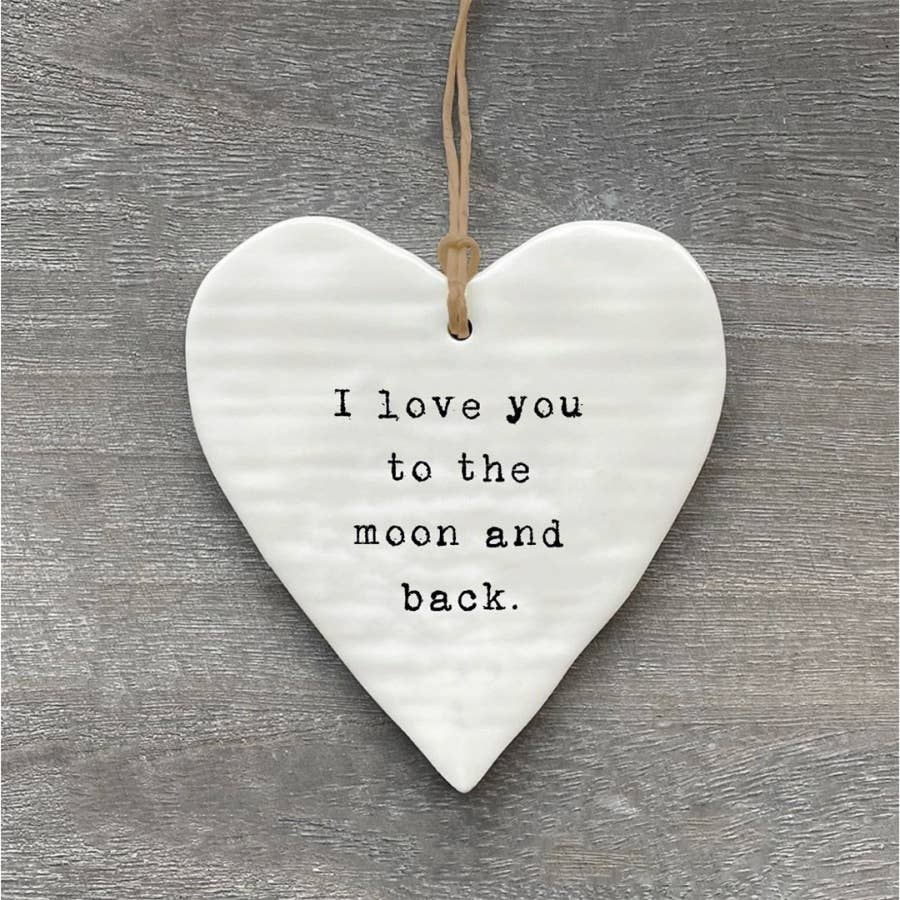 To The Moon And Back Hanging Ceramic Heart 10cm