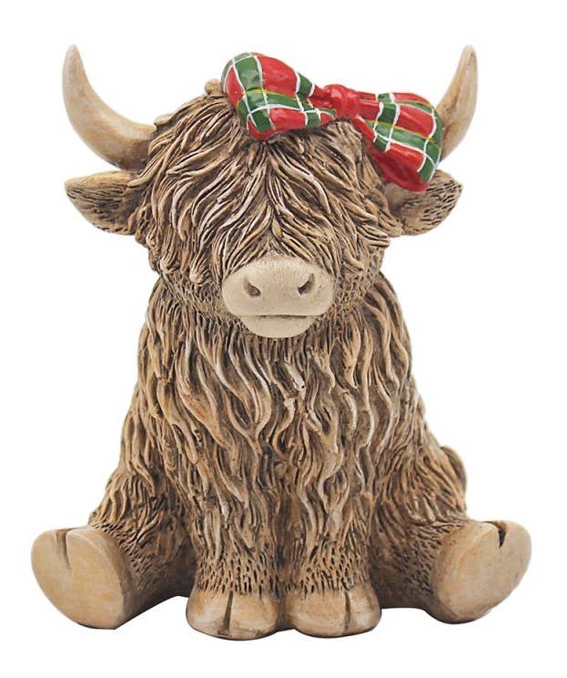 LP73654 - Highland Cow Tartan Bow 10x8x12cm