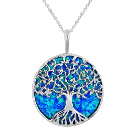 Large Blue Opal Tree of Life Pendant – 925 Silver